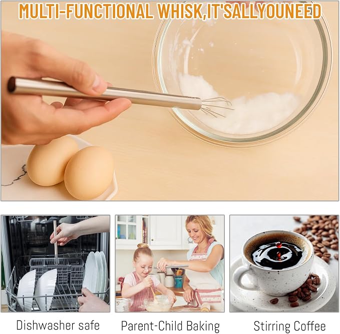 3 Pack Small Whisks for Mixing, Mini Whisks, Blending, Whisking, Mini Wisking Tool for Eggs, Sauces, Batters, Dough, Ideal for Home Kitchen, Baking, Cooking