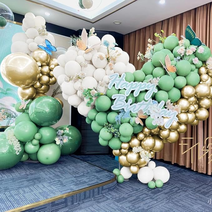 Green White Gold Balloon Garland Arch Kit, 160Pcs Latex Balloons Different Size Balloons 18 12 10 5 inch for Birthday Baby Shower Wedding Bridal Shower Party Decorations