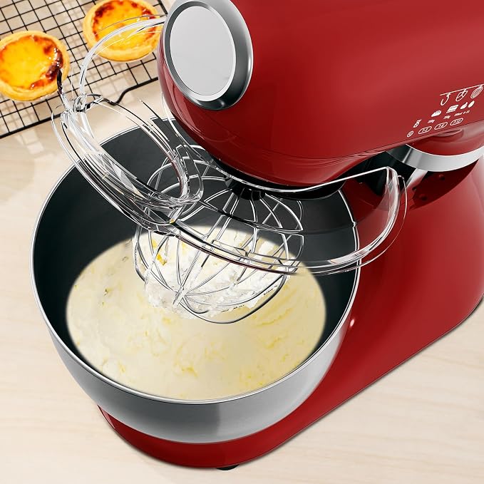 Stand Mixer,12 Speed Tilt-Head Electric Mixer With 5.3 Quart Stainless Steel Mixing Bowl, Portable Kitchen Mixer With Whisk, Dough Hook, Beater & Baking Spatula, Red