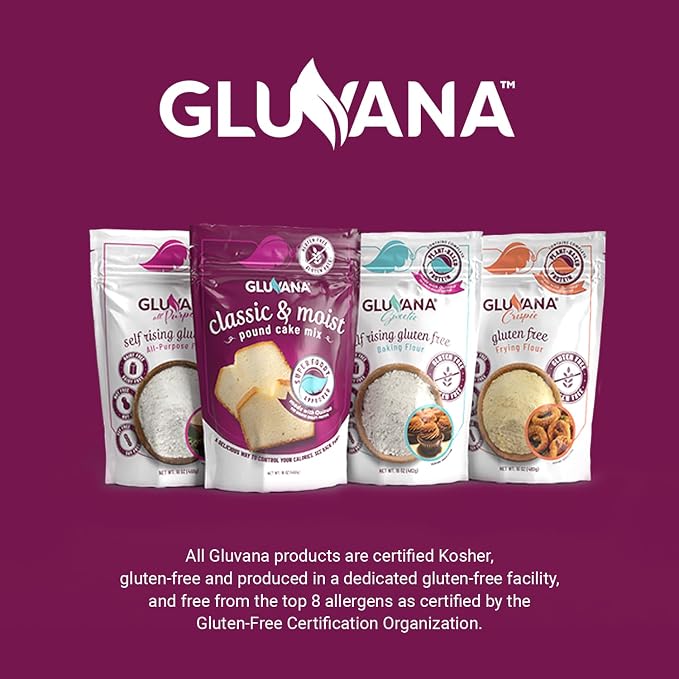 Gluvana Self-Rising Gluten-Free Baking Flour, 1 to 1 Swap for Self-Rising Wheat Flour, Nut-Free, Soy-Free & Dairy-Free, GFCO Certified, Kosher Flour, For Sweet Breads, Muffins, Cookies & More, 16 oz