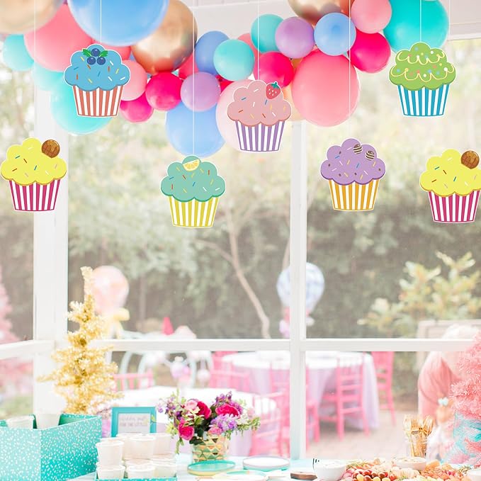 Vuzvuv 90Pcs 5In Cupcake Paper Cutouts with 180Pcs Glue Points,Cup Cake Cut Outs Bulletin Board Decorations for Birthday Party Theme Decor Supplies