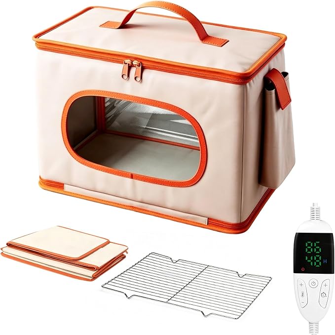 Foldable Bread Proofer - Sourdough Dough Proofing Box with 50-131℉ Temperature Control and 48H Timer, Metal Support Frame Storage Bag for Bread Baking, Yogurt, Wine, Pizza Crust Fermentation