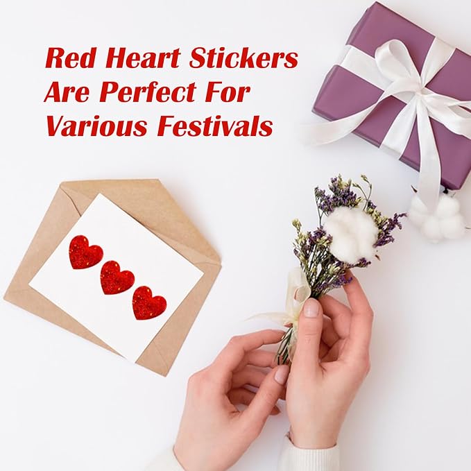 500 PCS 1.5Inch Red Heart Stickers, Love Shape Labels,Valentine's Day Self Adhesive Glitter Love Stickers for Mother’s Day, Envelopes, Wedding, Crafting, Scrapbooking, Gift, Award Charts