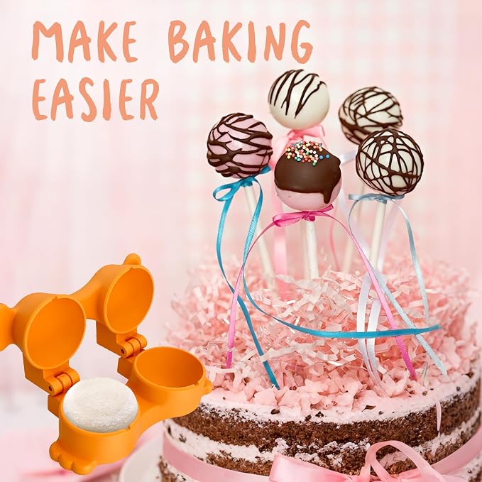 Cake Pop Mold 2-in-1 Set, 3D Sphere & Circle Maker with Cutter and Pusher, for Home Baking, Birthday Parties, Wedding Desserts (Lollipop)