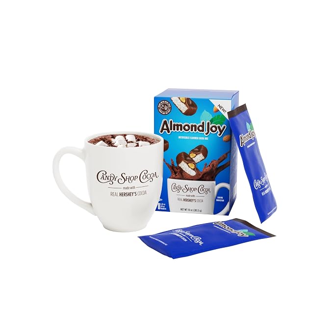 Candy Shop Cocoa ALMOND JOY Iced Cocoa Mix, 1.25oz, 8 Pack | Almond Joy cocoa mix with rich chocolate, coconut and almond flavor; just add water for smooth, creamy hot or iced drinks