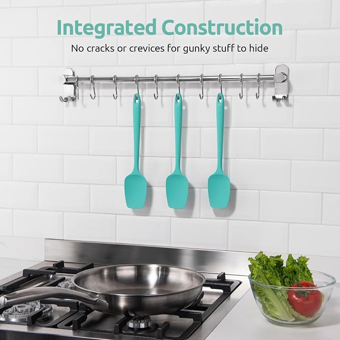 U-Taste Silicone Spoon Spatula Set: 480ºF Heat Resistant Food Grade Flexible Rubber Spoonula, Nonstick Cooking Mixing Scooping Kitchen Baking Scraper Utensils Set of 3 for Pan, Pot, Bowl (Aqua Sky)