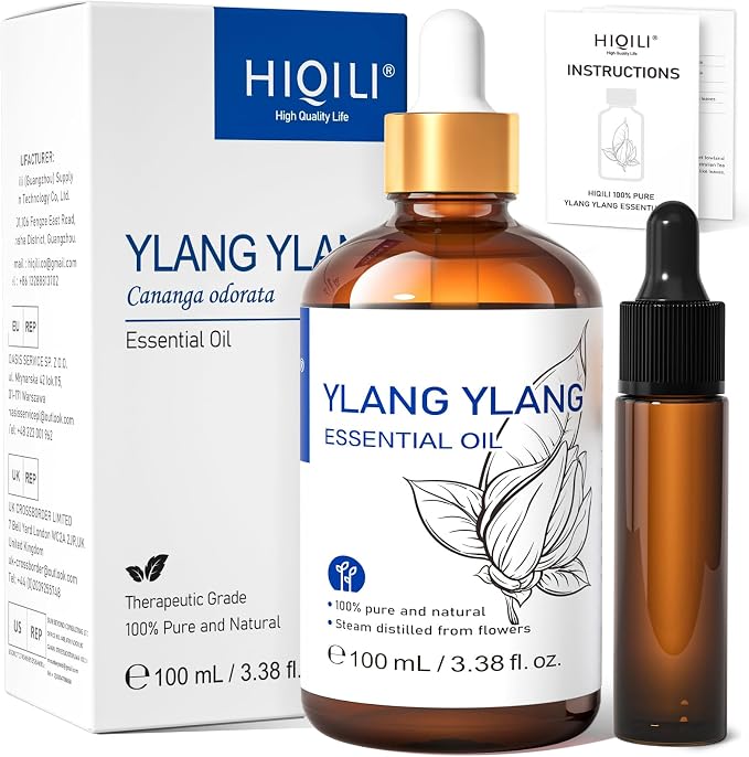 HIQILI Ylang-Ylang Essential Oil for Diffuser, Perfumes, Aromatherapy | Empty 10ml Travel Bottle, Long-Lasting Scent to Keeping Your Space Fresh and Used for DIY - 100ml / 3.38 fl oz