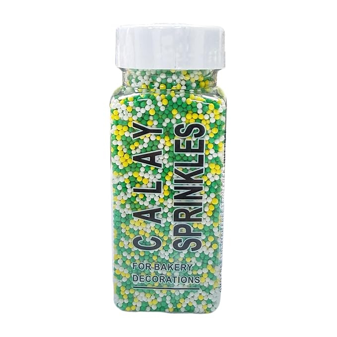 Sentovac 2mm Yellow Green and White Nonpareils Pearl Sugar Sprinkles for Cake Decorating Edible Cake Cupcake 1 Bottle 3.88oz/110g Sprinkles for Decorating