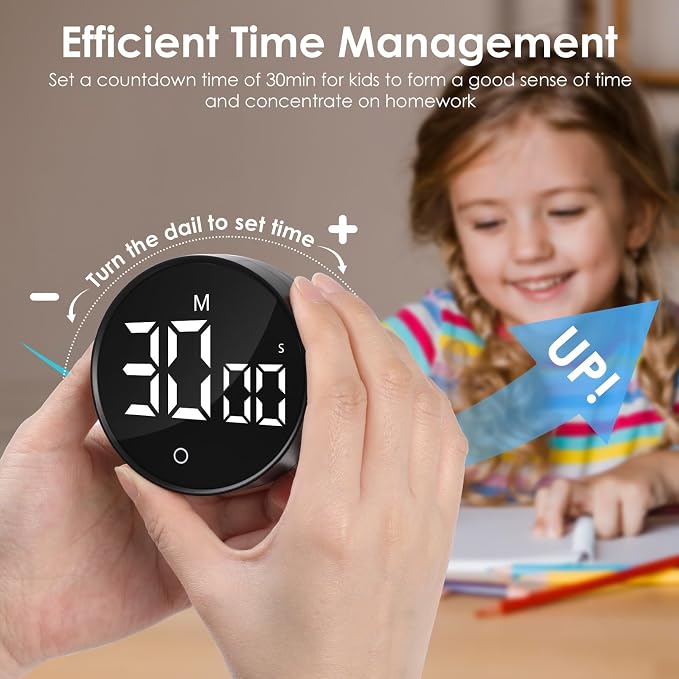Simpeak Digital Kitchen Timer Classroom Timers, Rechargable LED Visual Timer from 0 to 199 Minutes, 3 Alarm Volume, Magnetic Countdown Countup Timer with Stand for Cooking Baking Workout Study