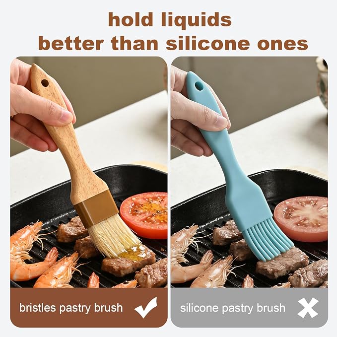 4 pcs Pastry Brush, Natural Bristle Basting Brush for Cooking and Baking, Premium BBQ Brushes for Butter, Oil, Egg, Sauce, Turkey, Marinade and Kitchen Food by SFIUYLB