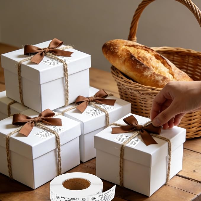500pcs Cottage Food Law Labels Stickers, 1.97x0.98 Inch/5 x 2.5 cm Adhesive Bakery Food Allergy Labels Inspection Contains Nuts Allergen Ingredient Stickers for Home Baking Homemade Baked Goods