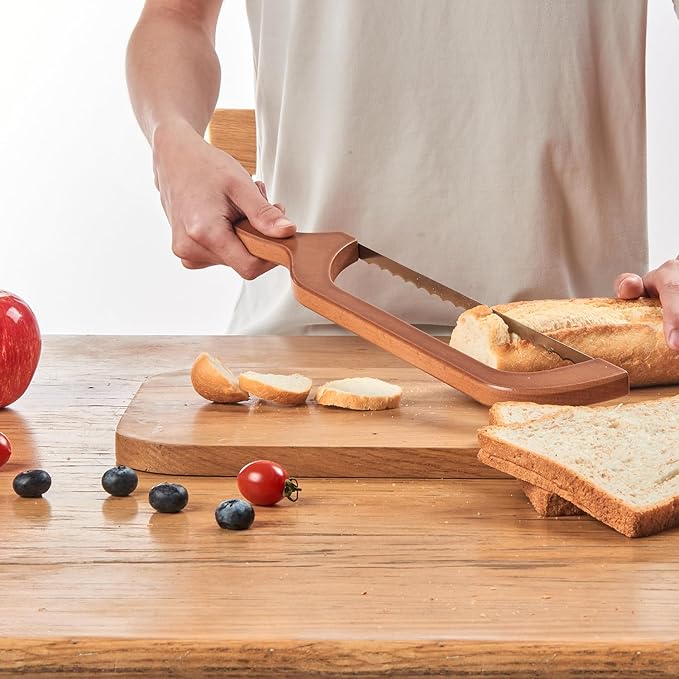Bread Slicer for Homemade Bread - 15.7" Wooden Sourdough Bread Knife with Ultra-Sharp Serrated Stainless Steel Blade - Bread Knife for sourdough, Bagels, Baguettes, Loaves - Ambidextrous Design