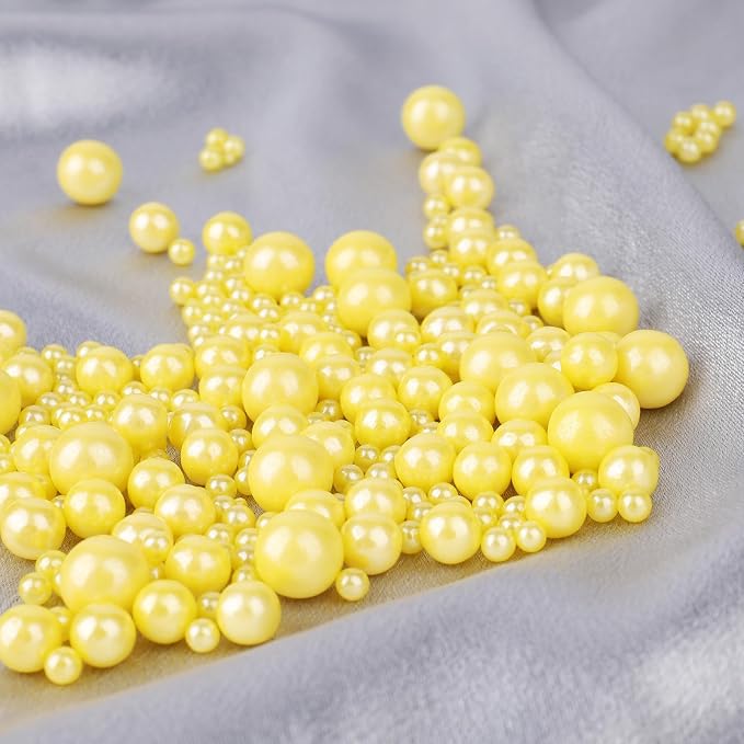 Yellow Pearl Sprinkles for Cake Decorating, 4 Sizes Sugar 130g/4.6oz, Cupcake, Ice Cream, Donuts, Macaron Toppings Supplies (2mm, 4mm, 7mm, 1cm)