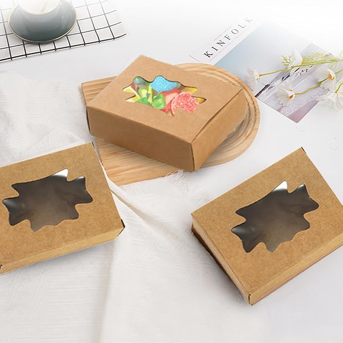 WRINGKIT 100 Pack Soap Boxes with Window, Kraft Paper Treat Cookies Boxes, Rectangle Small Soap Gift Wrappers Packaging Box, Soap Making Supplies for Bakery, Chocolate, Sweet, Jewelry Display