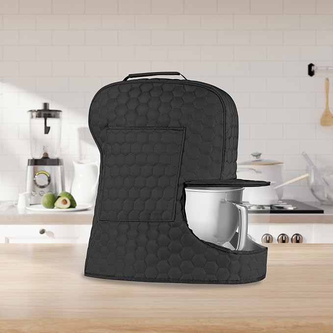 Stand Mixer Dust Cover Compatible with KitchenAid Mixer - Storage Bag for 6/7/8 Quart Bowl Lift with Pockets for Kitchen Aid Accessories and Attachments(Black,Fits for 6-8 Quart)