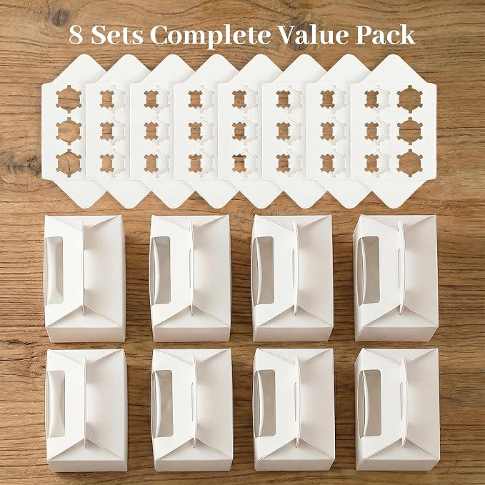 VGOODALL 6 Count Cupcake Boxes,8 Sets White Cupcake Containers with Window for Weeding Birthday Holiday Bakery Supplies Party Decorations 9.3" x 6" x 3.5"