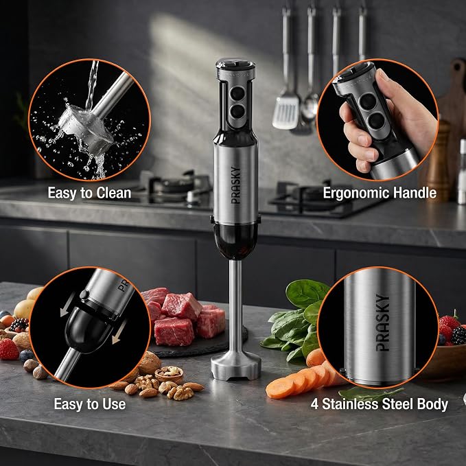Immersion Blender Handheld 1200W, 20-speeds Immersion Hand Blenders, Hand Mixer with Mining Beaker,Chopper,Whisk, Frother and Stick Blender Suitable for Kitchen, Protein Shakes and Baby Food