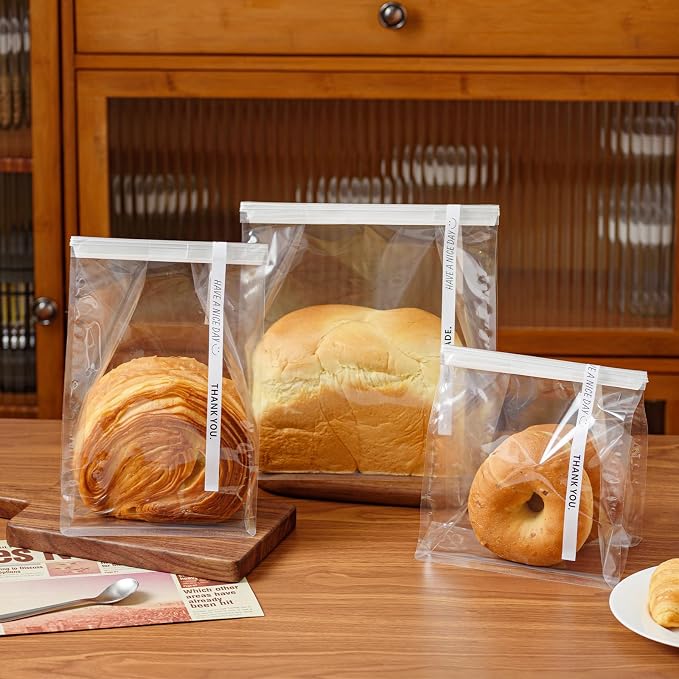 50 Pcs Bread Bags for Homemade Breads, 6.3 Inch Clear Bakery Bags with Tin Tie, Medium Loaf Bag, Storage PackingBag for Foods