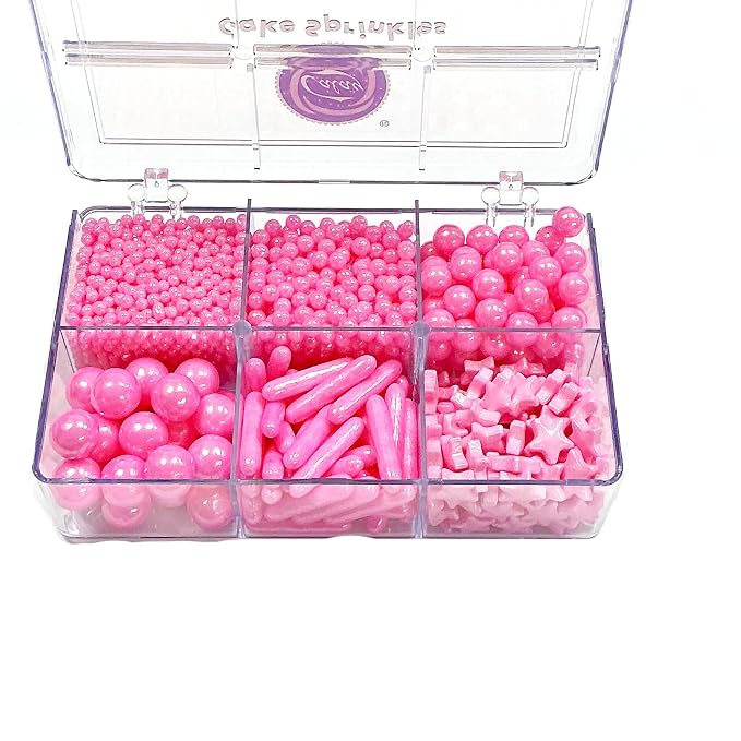 Homipooty Edible Pink Pearl Sugar Sprinkles 130g/4.58oz Pink Pearl Star Sprinkles For Cake Decorations Wedding,Cookies,Ice Cream, Cupcake Toppers, Halloween Christmas Supplies