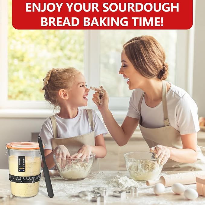 Sourdough Starter Kit, Sourdough Starter Jar Glass Wide Mouth, Sourdough Kit with Thicken Sourdough Glass Jar 27oz, Spatula, Thermometer, Cloth Cover, Feeding band, Sourdough Bread Baking Supplies