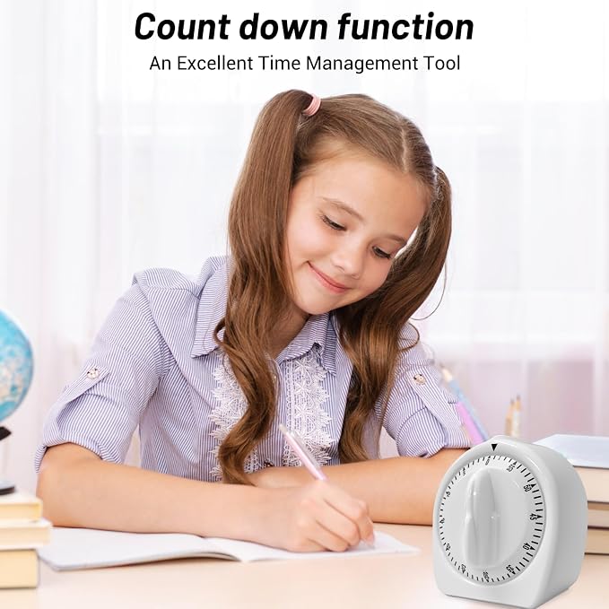 Kitchen Timers for Cooking,60 Minute Wind Up Timer,Visual Mechanical Timer,with Loud Alarm,No Batteries Required,Manual Countdown Timers for Classroom, Home, Study and Cooking (White)