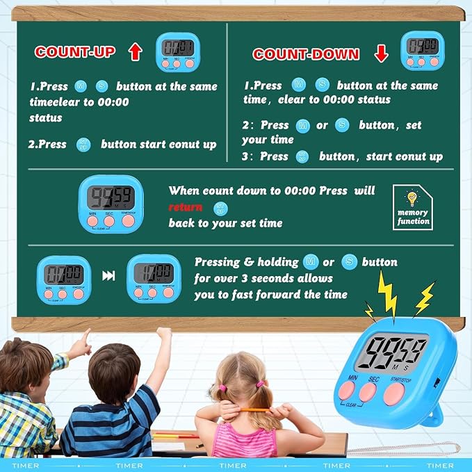 Mwellewm 24 Pcs Digital Timers for Classroom Kitchen Timers for Cooking Small Magnetic Stopwatch 6 Colors Mini Countdown Timer Loud Alarm Stop for Study Work Baking Sports Games Office Timer Clock