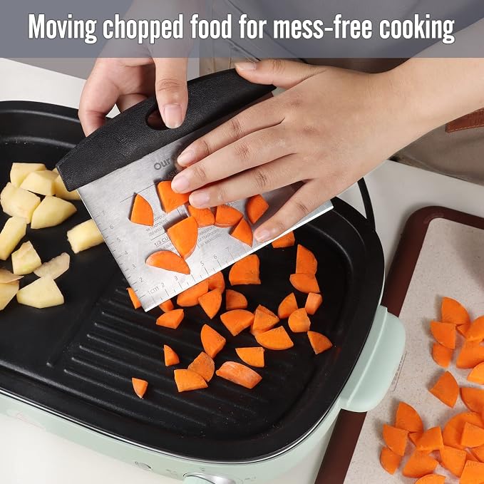 Ourokhome Vegetable Chopper Onion Cutter with Container Multifunctional Food Chopper with 2 Blades, Dough Pastry Bench Cutter Scraper, Stainless Steel Pizza Cutter for Kitchen Baking, Dishwasher Safe
