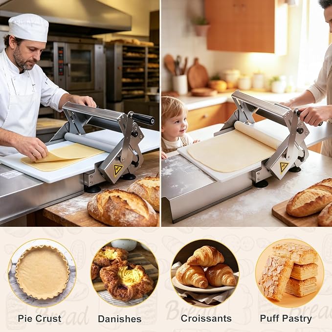 40.5"x22.8" Dough Sheeter Machine with Adjustable Thickness 0-25mm, Folding Dough Sheeter Machine for Commercial Home Bakery, Stainless Steel Portable manual sheeter for Pizza, Puff Pastry(400B)