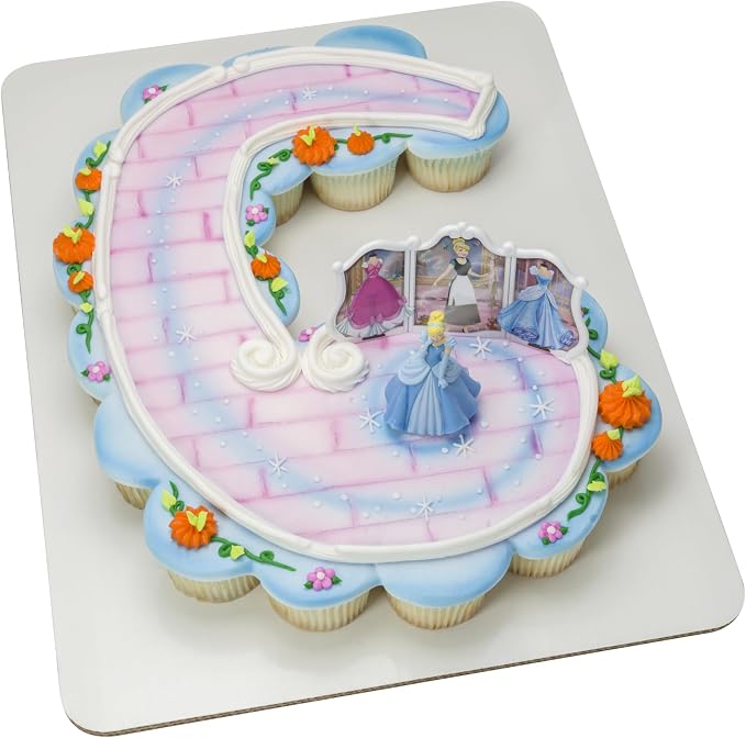 DecoSet® Disney Princess Cinderella Transforms Cake Topper, 4-Piece Birthday Cake Decorations Set with Figurine and Dress Stickers