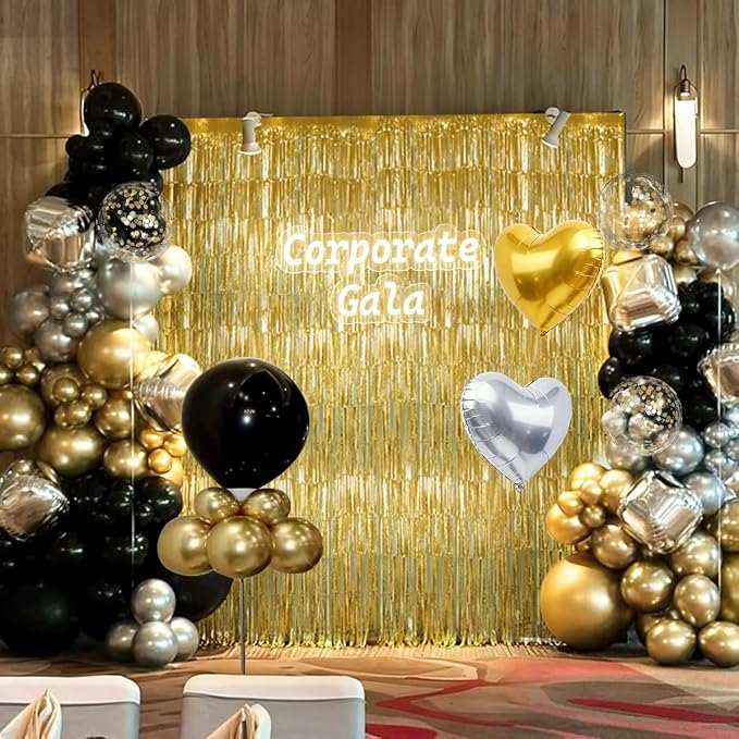 157Pcs Black Gold Silver Balloons Garland Arch Kit with Gold Fringe Curtain for New Year’s Eve Graduation Birthday Black Tie Gala Anniversary Wedding Party Decorations