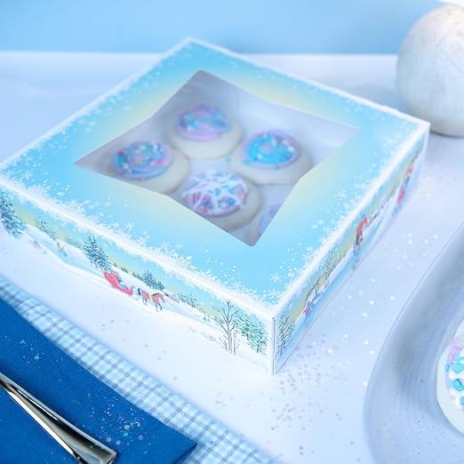 SCT Winter Wonderland Pie Boxes with Window (150 Quantity), 9x9x2.5, Christmas Cookie, Gingerbread, Holiday Bakery Treat, and Dessert Boxes for Pies & Cookies, 2496