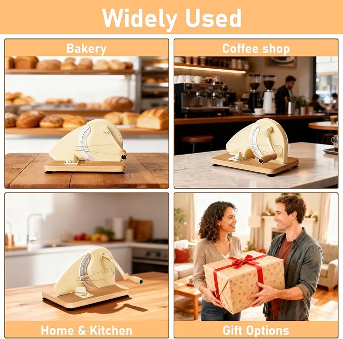 Manual Bread Slicer for Homemade Sourdough Bread with 25 Set Paper Bread Bags, Adjustable Thickness, Hand Crank Sourdough Bread Slicer with Stainless Steel Blade, Suction Cup and Guide Rail