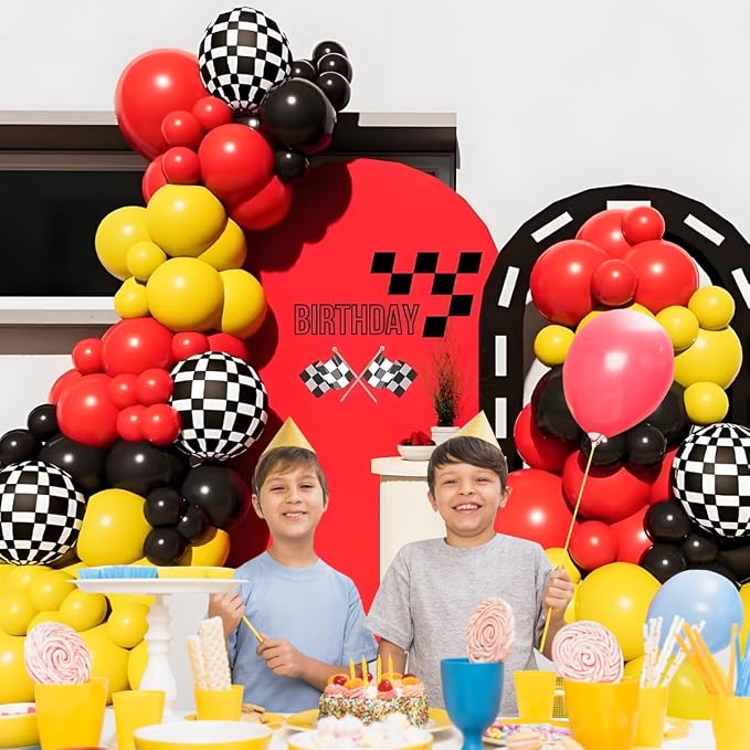 MEBAY Red Black Yellow Balloon Arch Kit, 166Pcs Latex Balloon Different Sizes 18 12 10 5 inch for Boy Birthday Baby Shower Wedding Race Car Theme Party Decorations