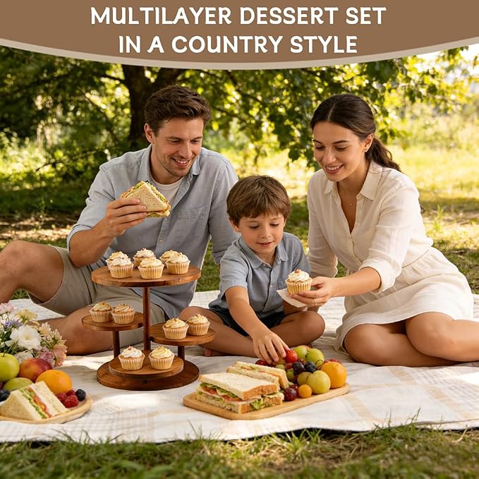 4 Tier Round Cupcake Tower Stand Wooden Cupcake Stands for 50 Cupcakes 360° Rotating Wood Dessert Display with Tiered Tray Wooden Cake Tier Stand(COLOR:wood)