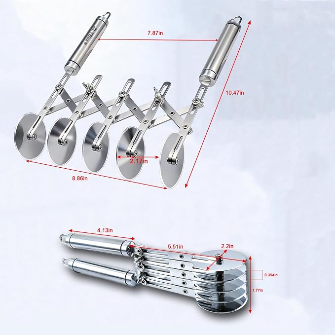 5-Wheel Pastry Cutter & Dough Divider - Adjustable Heavy Duty Stainless Steel Tool for Cinnamon Rolls, Brownies, Lattice, Pasta, Pizza | Achieve Perfect, Even Cuts Every Time