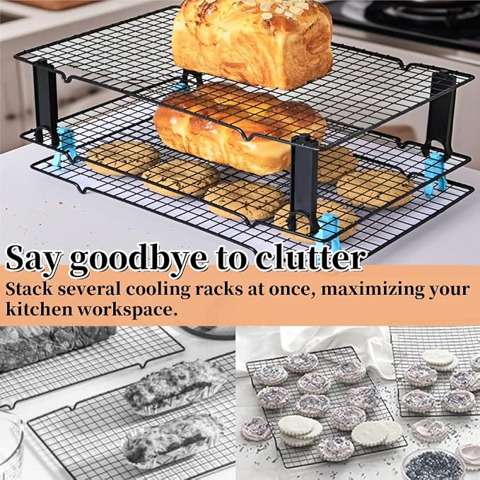 4PCS Saving Harvest Cooling Rack Stacker - Cooling Rack Organizer, Stacking Clips for Cookie & Stackable Cooling Rack, Cookie Bread Cake Cooling Rack Baking Gifts (Black, Large 4pcs)