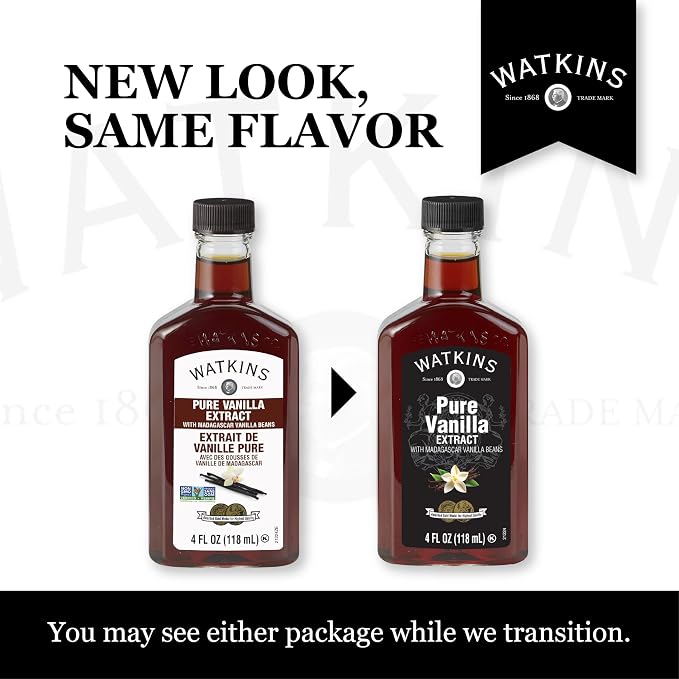 Watkins Pure Vanilla Extract, with Madagascar Vanilla Beans, Non-GMO, Kosher, 4 oz. Bottle, 1-Pack