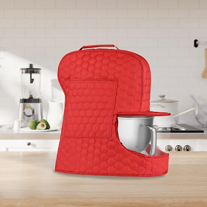 Stand Mixer Dust Cover Compatible with KitchenAid Mixer - Storage Bag for 6/7/8 Quart Bowl Lift with Pockets for Accessories and Attachments(Red,Fits for 6-8 Quart)