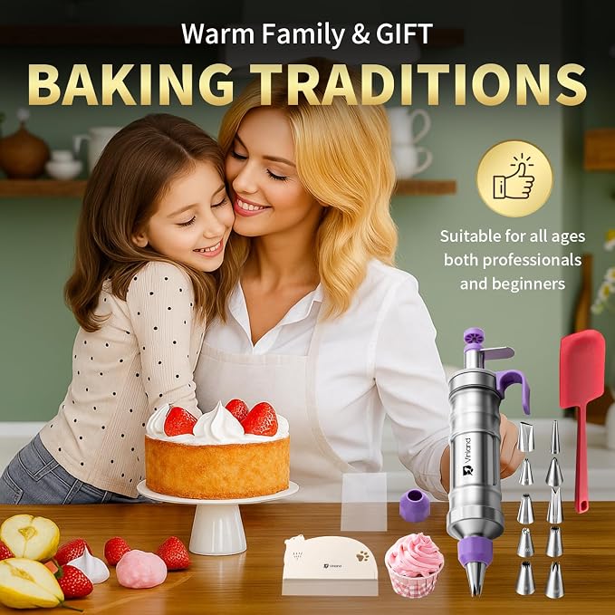 Dessert Decorating Syringe Set icing piping kit Stainless Steel frosting piping kit with 31 professional piping tips 50 disposable piping bags 1 silicone spatula 1 set of soft cake scrapers (Black)