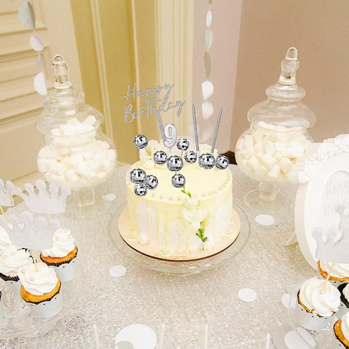 Yerliker 34 Pcs Happy Birthday Cake Toppers Decorations Birthday Candles DIY Cake Decor for Men Women Wedding Anniversary(Disco Color)