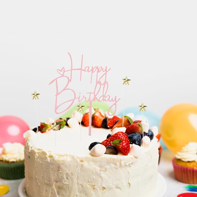Happy Birthday Cake Topper Cake Decoration Birthday Cake Supplies (Rose gold star cake topper)