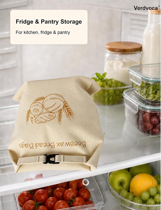 Beeswax Bread Bags for Sourdough, 2 Pack XL Reusable Organic Cotton Linen Bread Storage Bags with Lock Buckle, Natural Bees Wax Bread Bag for Homemade Bread, Freezer Friendly Food Storage, Keep Fresh