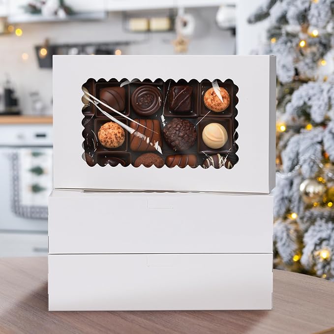 24 Pack Bakery Boxes,10x6x2.5 Inches Cookie Boxes with Window for Gift Giving, White Treat Packaging Boxes for Pies, Treats, Chocolate, Muffins, Donuts, Pastries, Cupcakes