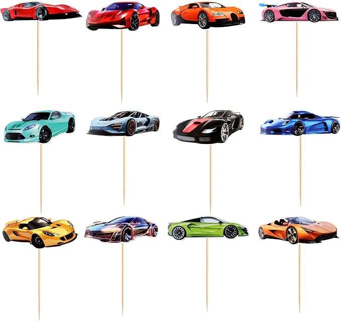 Ercadio 36 Pack Racing Car Cupcake Toppers Realistic Race Cars Cupcake Picks Race Car Cupcake Toppers for Racing Sports Theme Baby Shower Birthday Party Cake Decors Supplies