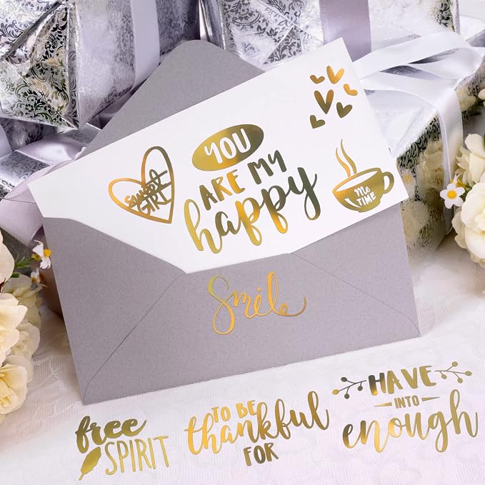 Chinco 10 Sheets Scrapbook Stickers 400+ PCS Love Wedding Gold Scrapbook Stickers Romantic Gold Foil Transfer Scrapbooking Supplies for Anniversary (Warm Style)