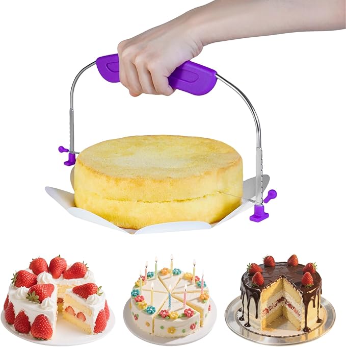 Adjustable Cake LevCake Cutter Slicer Leveler, 9 Different Height Premium Food Grade Stainless Steel Double Wires Cake Cutter/Slicer/Adjustable Cake Leveler for Leveling and Molding (Purple)
