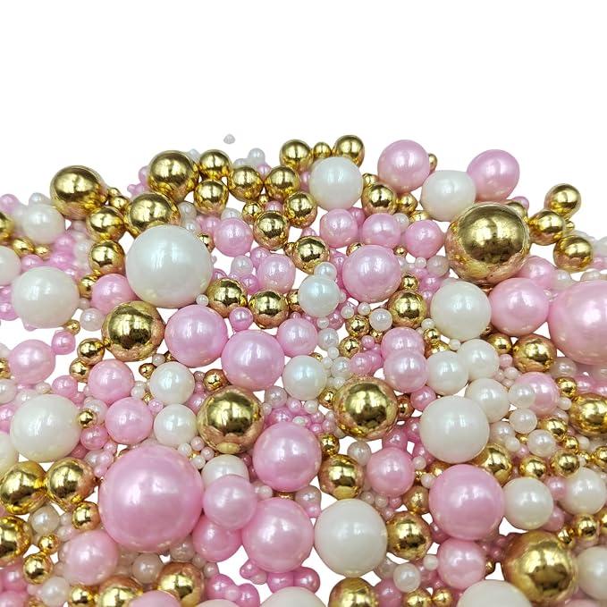 Edible White Pink Gold Sugar Pearls Candy Sprinkles 120G/ 4.23Ounce Baking Cake Sprinkles Cupcake and Cake Topper Cookie Decorations Wedding Party Valentines Halloween Christmas Supplies