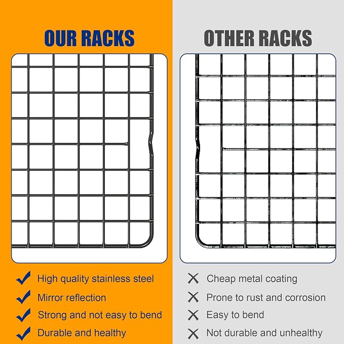 2PCS Cooling Racks for Cooking and Baking - 10" x 15"Heavy Duty Stainless Steel Wire Rack for Baking, Grilling, Roasting - Oven & Dishwasher Safe - Fits Jelly Roll Sheet Pan(Black)