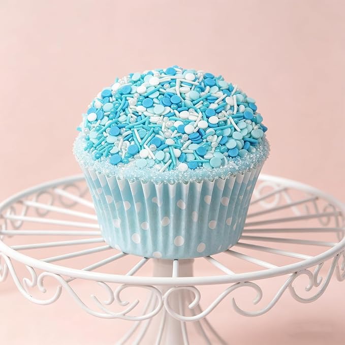 Sentovac Blue Sprinkles Edible Blue and White Round Confetti Jimmies Pearls for Cake Decorating Candy Cupcake Cookie Baking Donuts Ice Cream Dessert Decorations