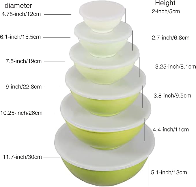 Melamine Mixing Bowls with Lids - 12 Piece Nesting Bowls Set 6 Bowls and 6 Lids, Mixing Bowl Set (Green Ombre)